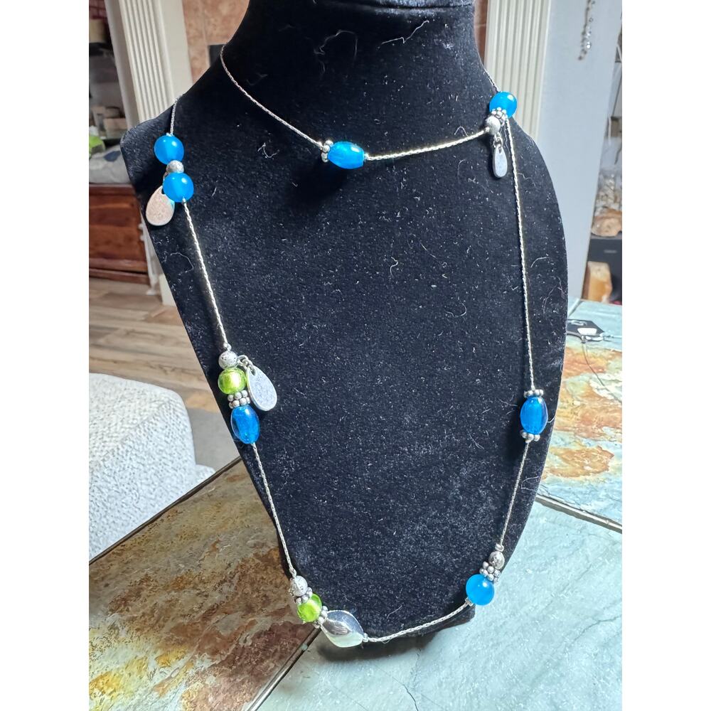 Convertible Boho Blue & Lime Beaded Necklace | Long Wrap Bracelet